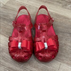 CROCS Kids Red Glitter Sandals with Bow